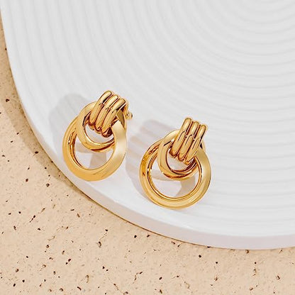 Gold Chunky Earrings for Women Geometric Knot Link Drop Dangle Earrings 14K Gold Plated Statement Earrings Trendy Gold Jewelry - color: Style 6
