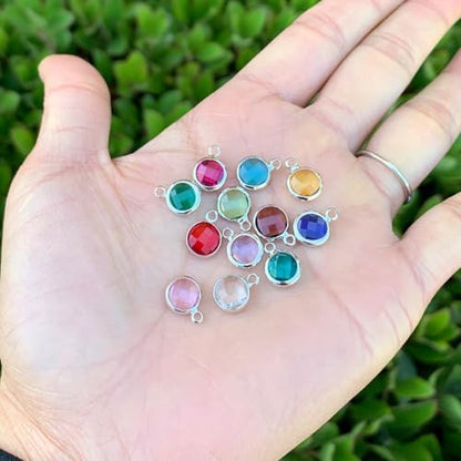 Adabele 1 Set Grade A Mixed Dangle Birthstone Charm 8mm Crystal Bead Sterling Silver Plated (12pcs) - color: Silver, size: 8mm (0.31") -12pcs