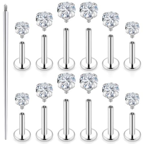 18G 16G 14G Lip Labret Medusa Nose Rings Studs Flat Back Earrings Internally Threaded 316L Surgical Steel Cartilage Tragus Helix Conch Earrings Piercing Jewelry for Women Men 6mm 8mm 10mm - color: 16G - Silver Tone-6/8/10mm Bar
