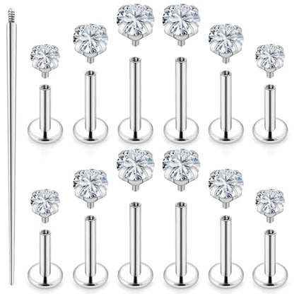 18G 16G 14G Lip Labret Medusa Nose Rings Studs Flat Back Earrings Internally Threaded 316L Surgical Steel Cartilage Tragus Helix Conch Earrings Piercing Jewelry for Women Men 6mm 8mm 10mm - color: 16G - Silver Tone-6/8/10mm Bar