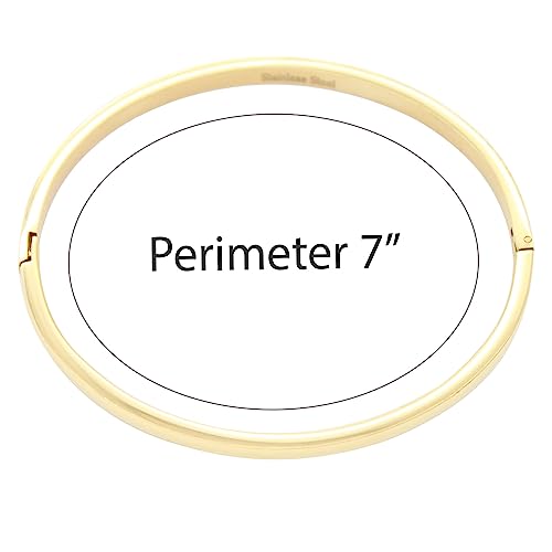 4 mm Width Stainless Steel Plain Bangle Polished Finish Oval Shape Classic 7 Inches Bracelet Silver Gold and Rose Gold 3 Pieces Set