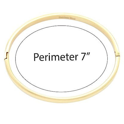 4 mm Width Stainless Steel Plain Bangle Polished Finish Oval Shape Classic 7 Inches Bracelet Silver Gold and Rose Gold 3 Pieces Set
