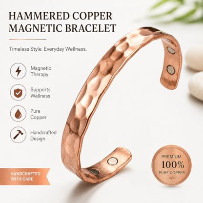 Pure Copper Cuff Bangle Bracelet 100% Solid, Raw & Uncoated Handmade Bracelets Jewelry Cuff Gift Bangle for Women & Men - color: Classic Hammered Texture