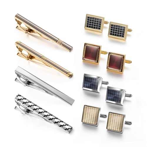 wynameleri Cufflink and Tie Clip Set for Men, 12 PCS Necktie Bars and Cuff Links Formal Business Dress Shirts Buttons Case Packed - color: B0408007