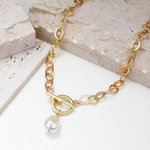 Charm Necklace for Women Gold Evil Eye Sun Moon Flower Coin Pendant Necklace Dainty Paperclip Chain Vintage Luck Amulet Choker Necklaces Celestial Jewelry Gift - style: Pearl