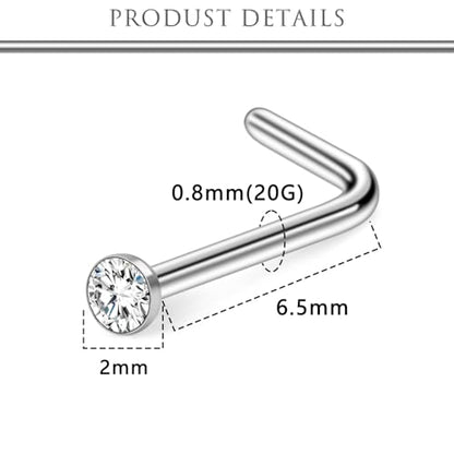 Hoeudjo Nose Studs Surgical Steel Cubic Zirconia Nose Rings Kit for Women Men Tiny Nose Stud Bone & Screw & L Shaped Nostril Piercing Jewelry 18/20/22/24 Gauge 10 Pieces - color: silver-tone,L-shaped nose studs, size: 20g/2mm clear CZ