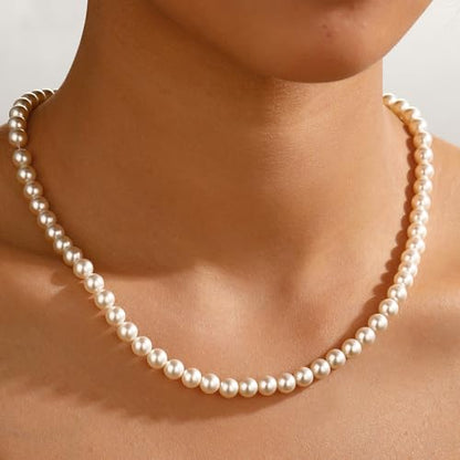 Ritach Pearl Necklaces for Women - Real Gold Plated Dainty Pearl Necklace Daisy Round Drop Pearl Choker Necklace Layered Gold Necklace for Women Teen Girls Bridesmaid Wedding Birthday Gifts - style: Gold-Pearl Strand