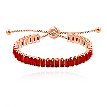 Uloveido Classic Emerald Cut Rectangular Cubic Zirconia Eternity Tennis Bracelet Adjustable for Women Y1788 - color: Rose Gold-red