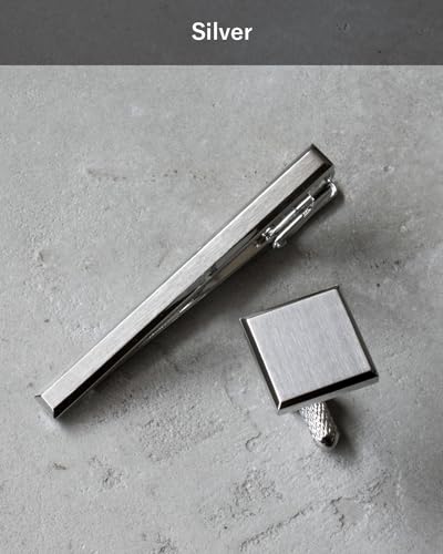 [TAVARAT] Tie Clip Tie Clips for Men Black Silver Light Gold Tie Bar Tie Pin Tps-163 - style: cufflinks set (silver)