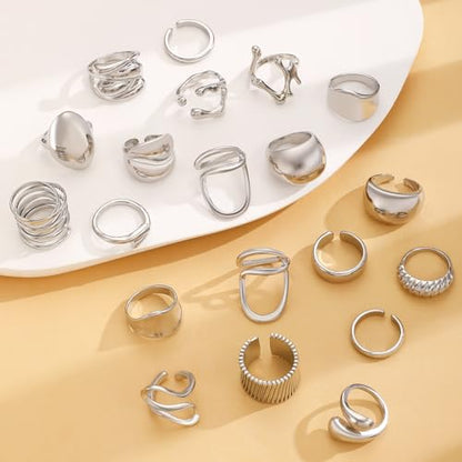 Chunky Gold Rings for Women Rhinestone Stackable Knuckle Ring Set Open Adjustable Statement Ring Set Dainty Crown Cross Midi Rings Fashion Jewelry Gift for Women - color: Silver4