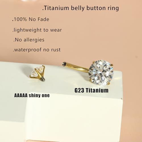 TIANCI FBYJS 3pcs G23 Titanium Pink Belly Button Rings Internally Threaded 10mm Clicker Reverse Curved Hoop Navel Barbell Piercing Jewelry CZ Belly Rings for Women Men - color: gold set2
