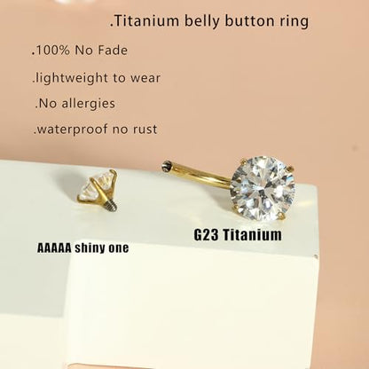 TIANCI FBYJS 3pcs G23 Titanium Pink Belly Button Rings Internally Threaded 10mm Clicker Reverse Curved Hoop Navel Barbell Piercing Jewelry CZ Belly Rings for Women Men - color: gold set2