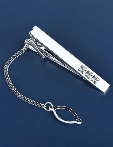 Men's Classic Luxury Zircon Crystal Tie Clip Silver Tone Light Brass Regular Necktie Tie Clip for Wedding Groomsmen Grooms Business Anniversary - style: Grey Crystal