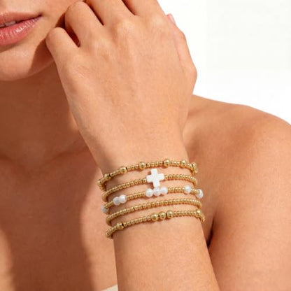 Dainty Gold Plated Pearl Crystal Beaded Bracelets Set for Women 14K Gold Plated Bead Pearl Beads Bracelet Stackable Paperclip Link Chain Bracelets Gold Plated Bracelets for Women Trendy Jewelry - color: Style4-gold bracelets set1