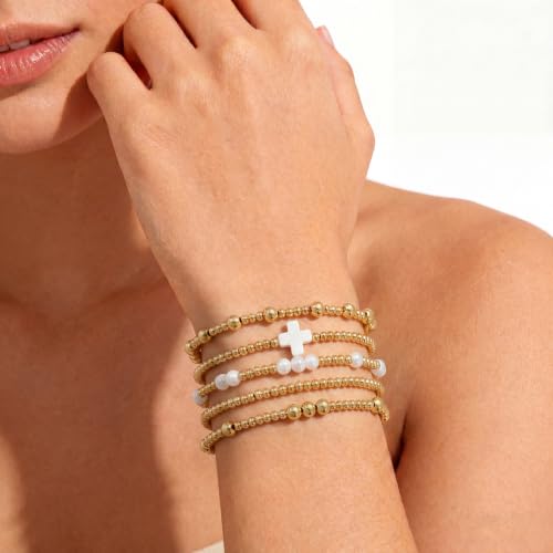 Dainty Gold Plated Pearl Crystal Beaded Bracelets Set for Women 14K Gold Plated Bead Pearl Beads Bracelet Stackable Paperclip Link Chain Bracelets Gold Plated Bracelets for Women Trendy Jewelry - color: Style4-gold bracelets set1