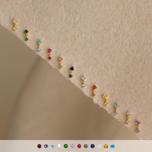 2 Pairs 20G/18G/16G Dainty Stud Earrings, Cubic Zirconia Screw Flat Back Drop Earrings & Tiny Birthstone Dangle Earrings - color: Drop- (April)- Clear Crystal &CZ