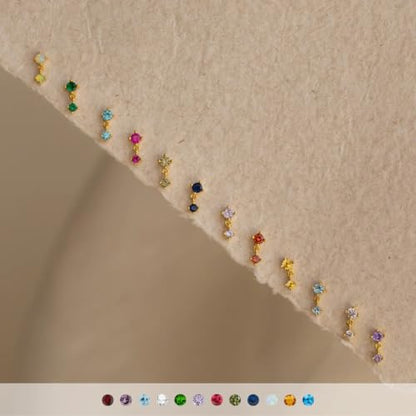 2 Pairs 20G/18G/16G Dainty Stud Earrings, Cubic Zirconia Screw Flat Back Drop Earrings & Tiny Birthstone Dangle Earrings - color: Drop- (April)- Clear Crystal &CZ