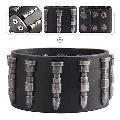 GelConnie Punk Leather Cuff Bracelet Adjustable Straps Wrap Bracelets Arm Armor Cuff Gothic Leather Wristbands for Men, Women - color: Bullet Cuff Bracelet-Black