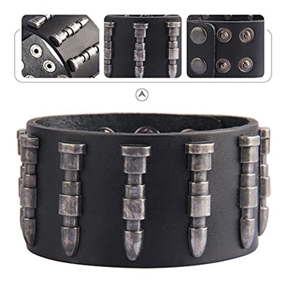 GelConnie Punk Leather Cuff Bracelet Adjustable Straps Wrap Bracelets Arm Armor Cuff Gothic Leather Wristbands for Men, Women - color: Bullet Cuff Bracelet-Black