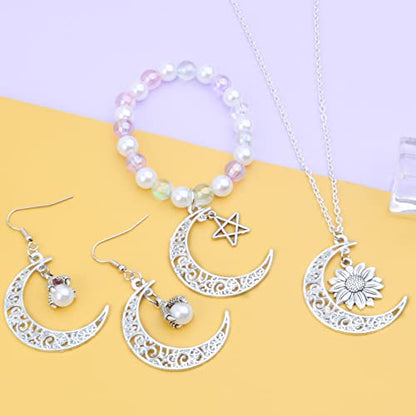 40pcs Bright Silver Hollow Moon Charms Filigree Luna Crescent Charms Celestial Moon Pendants for DIY Earrings Necklace Jewelry Making Findings - color: Kc Silver