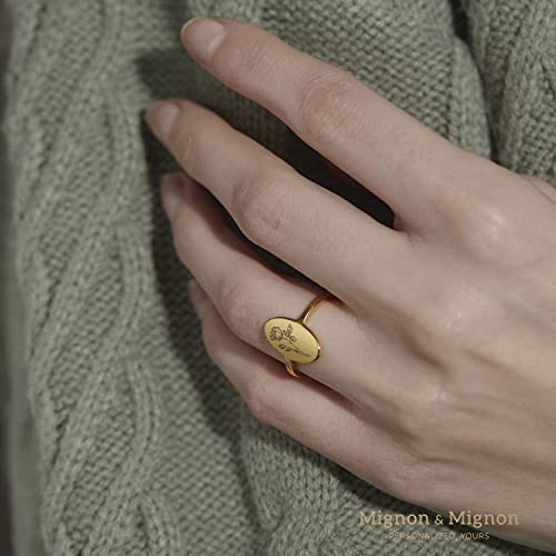 MignonandMignon Birth Flower Ring, Birth Flower Signet Rings | Choose a poppy ring or lily ring, laser engraved on tarnish-resistant stainless steel with gold or silver plating.