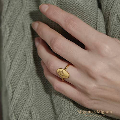 MignonandMignon Birth Flower Ring, Birth Flower Signet Rings | Choose a poppy ring or lily ring, laser engraved on tarnish-resistant stainless steel with gold or silver plating.