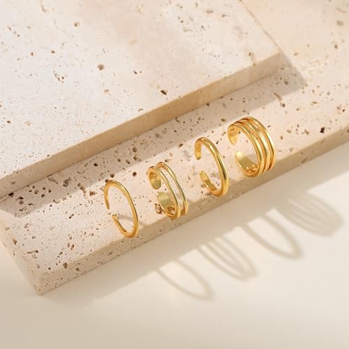 LOFITOR 4PCS Gold Toe Rings for Women Non Tarnish Waterproof Toe Ring Set | 14K Gold Filled Dainty Stackable Cute Thin Adjustable Open Band Toe Ring Cz Foot Jewelry For Beach Summer Hawaiian - style: Simple Style