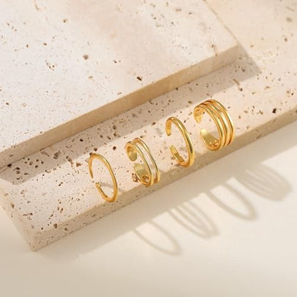 LOFITOR 4PCS Gold Toe Rings for Women Non Tarnish Waterproof Toe Ring Set | 14K Gold Filled Dainty Stackable Cute Thin Adjustable Open Band Toe Ring Cz Foot Jewelry For Beach Summer Hawaiian - style: Simple Style