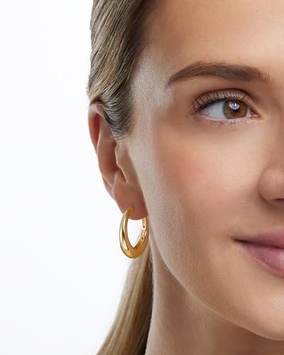 Milla Small Silver Hoop Earrings and Chunky Gold Hoops for Women | Small Chunky Silver Hoops and Thick Gold Hoop Earrings for Women. Available in 14K Gold and Silver Plated Finish - color: Gold - 25 mm Medium
