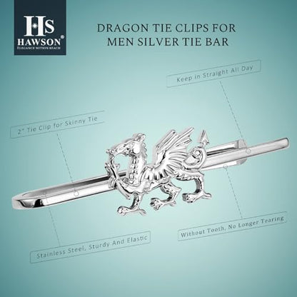 HAWSON Various Tie Clips for Men Unique, Funny Novelty Mens Tie Bar, Personalized Tie Pins for Men, Theme Wedding Party Gifts - style: Welsh Dragon