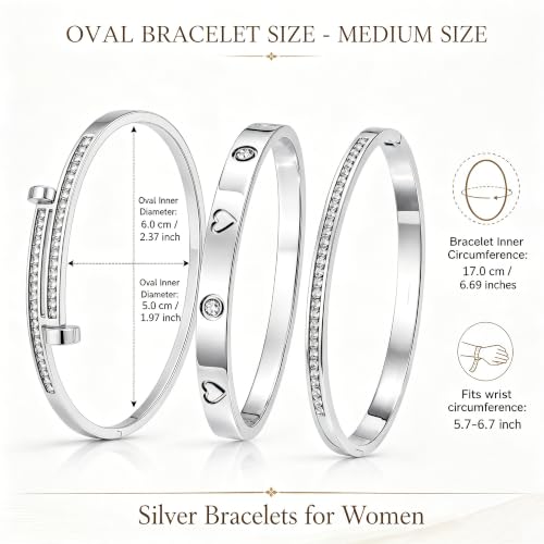 Camhanno Stackable Silver Bracelets for Women Stainless Steel Love & Friendship Bangle, Mothers Day Valentines Birthday Christmas Jewelry Gifts for Mom Her Wife Grandma - style: Style 15