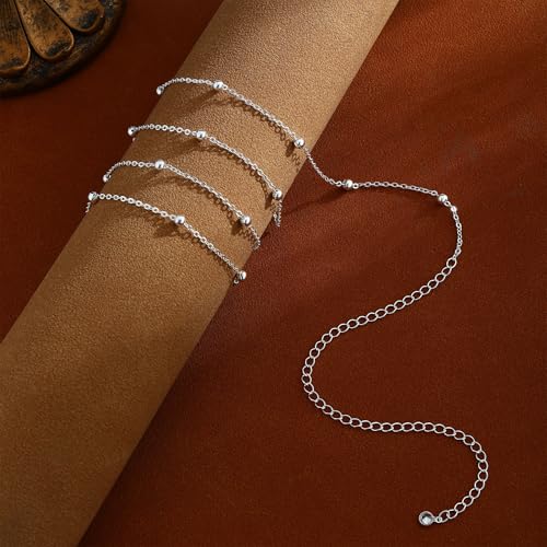 CAROVO Belly Waist Chain for Women 14K Gold Silver Plated Layered Body Chains Boho Cuban Figaro Pearl Heart Coin Satellite Bead Belly Chain Sexy Bikini Body Jewelry for Women Adjustable - style: C1:Bead SL