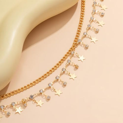 Gold Belly Chain Rhinestone Body Jewelry Chain Plated Waist Chains Layered Body Waist Summer Beach Bikini Jewelry for Women - style: star-gold
