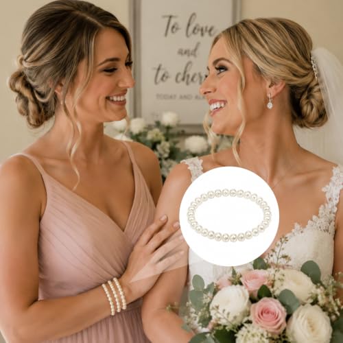 30 PCS Pearl Bracelets for Women, Stretch Bridesmaid Faux Pearl Beaded Bracelets Set, Bulk Wedding Bridal Party Favor Jewelry Gifts(White) - color: 30 Beige