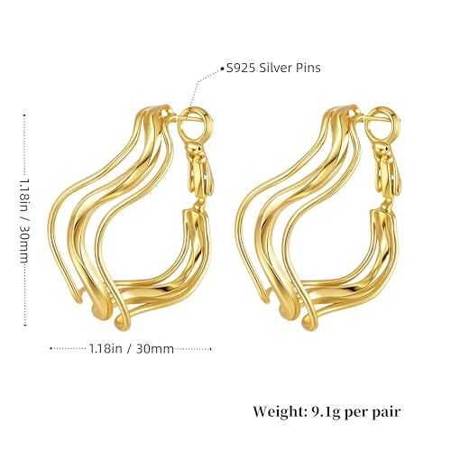 Dangle Flower Gold Earrings for Women, Trendy Statement Hoop Earrings, Gold Floral Drop Earrings Jewelry for Gifts - color: Irregular Shape -14K Gold