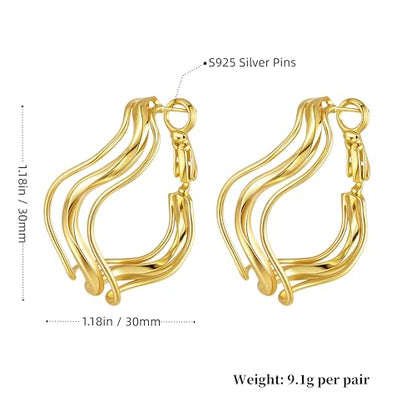 Dangle Flower Gold Earrings for Women, Trendy Statement Hoop Earrings, Gold Floral Drop Earrings Jewelry for Gifts - color: Irregular Shape -14K Gold