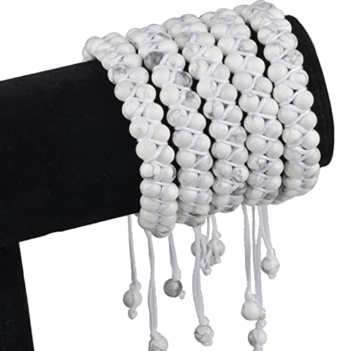 MASSIVE BEADS Double Layer Natural Chakra Healing Power Crystals Macrame Bracelet Yoga Stone Beads Gemstone Meditation Relax Anxiety Bangle for Unisex Women Men - color: Howlite, size: 6mm