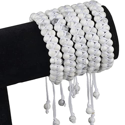 MASSIVE BEADS Double Layer Natural Chakra Healing Power Crystals Macrame Bracelet Yoga Stone Beads Gemstone Meditation Relax Anxiety Bangle for Unisex Women Men - color: Howlite, size: 6mm