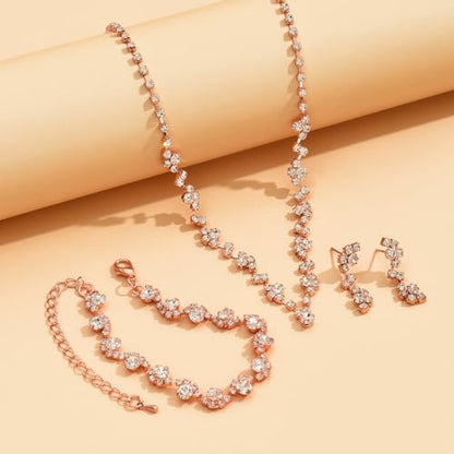 Prom Earrings Necklace Bracelet Set Elegant Crystal Rhinestone Necklace Earrings Bracelet Bridal Wedding Prom Dresses Costume Outfit Gold Jewelry Sets for Women - color: Rose Gold