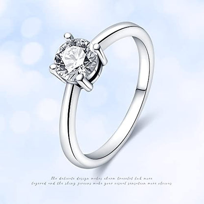 KUNSIR 925 Sterling Silver Rings Classic Cubic Zirconia Eternity Promise Statement Anniversary Wedding Bands Engagement Rings for Women Infinity Forever Love Ring Size 7-9 - style: Clear Stone Ring