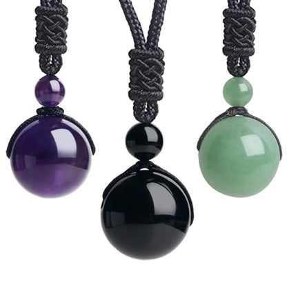 Anjiucc Natural Gemstone Healing Crystals Necklace, Adjustable Chakra Beads Pendant for Women Men, Protection, Energy Balance - color: 3pcs set 2