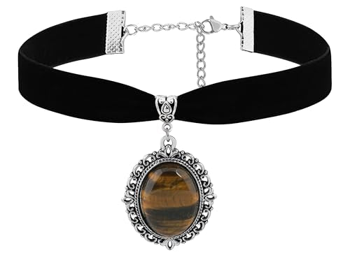 Sacina Black Velvet Victorian Choker, Black Choker, Goth Gothic Necklace, Vintage Necklace, Costume Jewelry, Halloween Christmas Jewelry Gift for Women - color: Brown
