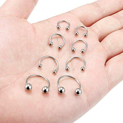 SCERRING 2-8PCS 16G G23 Titanium Horseshoe Septum Ring Nose Rings Hoop Helix Daith Cartilage Tragus Earrings Nipple Eyebrow Body Piercing Jewelry 8mm 10mm 12mm 14mm - style: 8PCS - 16G Mix Sizes