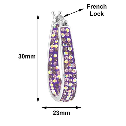 Savlano 14K White Gold Plated Inside Out Crystal Hoop Earrings For Women Comes With Savlano Gift Box - color: Purple