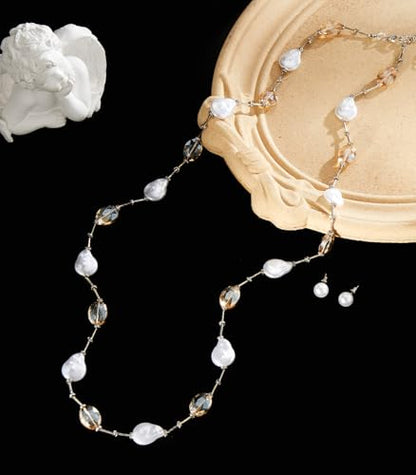 Errally Long Pearl Necklace and Earring Set Layered Pearl Beaded Necklaces for Women White Costume Jewelry Sets Gifts for Mom - color: 14-Champagne