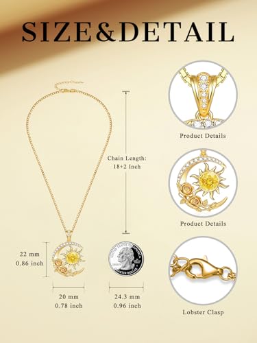 Midari 18K Yellow Gold Sun Moon Star Pendant Rose Flower Necklaces I Love You Forever Sun Moon Jewelry Gift for Mother Women - color: 11-Nov-Citrine, style: Sun&Moon