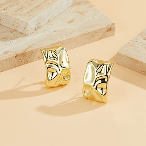 Mytys Two Tone Huggie Hoop Earrings Cross Over Design Twisted Rope Silver Gold Statement Wide Band Clip On Hoops for Women Fashion Jewelry Gift - color: Rectangle Gold
