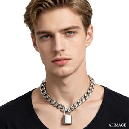 Succuba Padlock Necklace Metal Chain Collar Choker Heart Lock Necklace with Key and Box for Women, Men and Pet (16 to 22 Inches) - color: C
