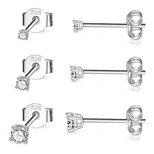 EPIRORA Sterling Silver Stud Earrings for Women- 3 Pairs Tiny Ball Stud Earrings Round CZ Cubic Zirconia Earrings Pearl Earrings Set Cartilage Small Tragus Earrings(2mm,3mm,4mm) - style: CZ earrings(2mm,3mm,4mm)