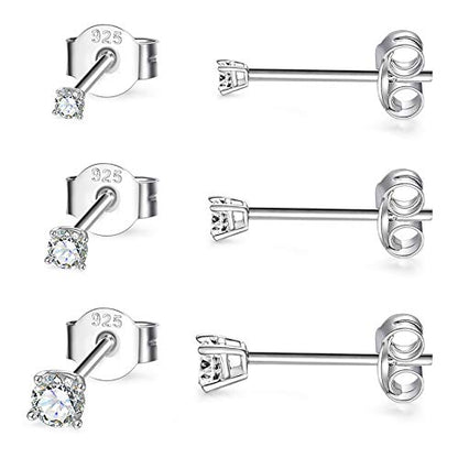 EPIRORA Sterling Silver Stud Earrings for Women- 3 Pairs Tiny Ball Stud Earrings Round CZ Cubic Zirconia Earrings Pearl Earrings Set Cartilage Small Tragus Earrings(2mm,3mm,4mm) - style: CZ earrings(2mm,3mm,4mm)